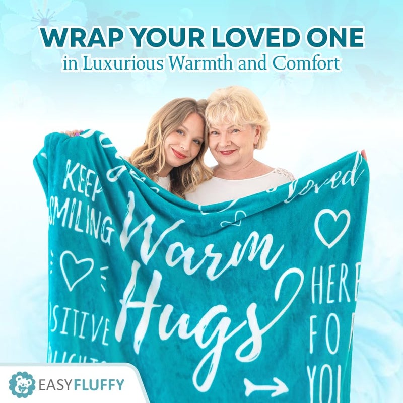 EasyFluffy Get Well Gift for Women & Men - Super Soft Hug Blanket with Inspirational Words - Healing Blanket Care Package Comforting Gift for Cancer Patients & Others During Hard Times - 50"x60", Teal - Image 2